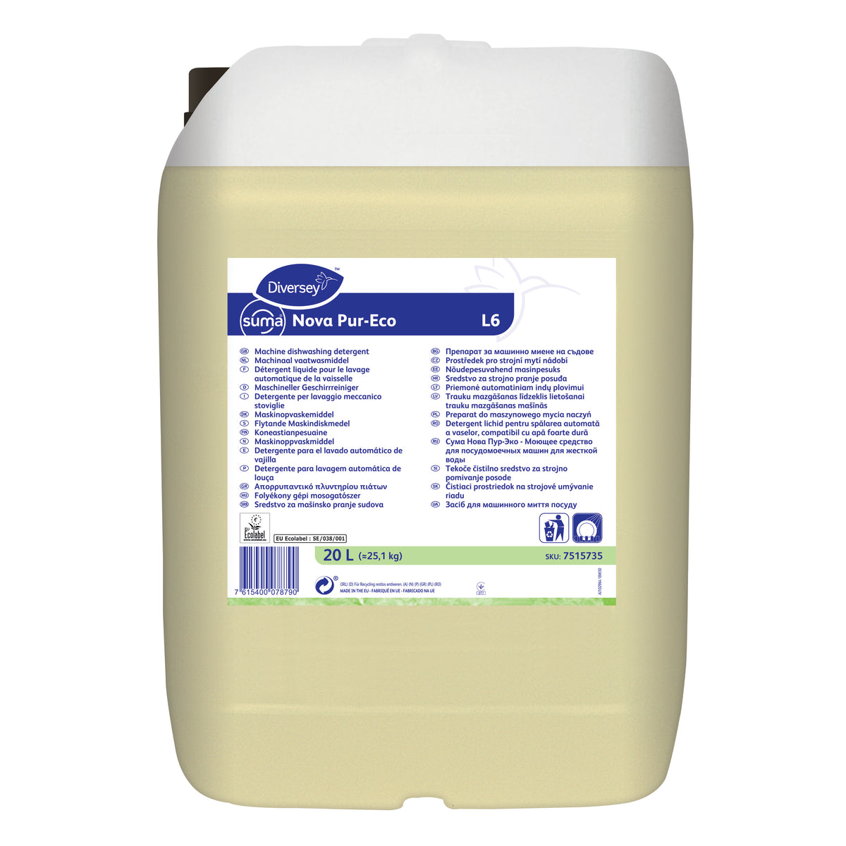 Detergente lavastoviglie per acque dure Diversey Suma Nova Pur-Eco L6 20 litri