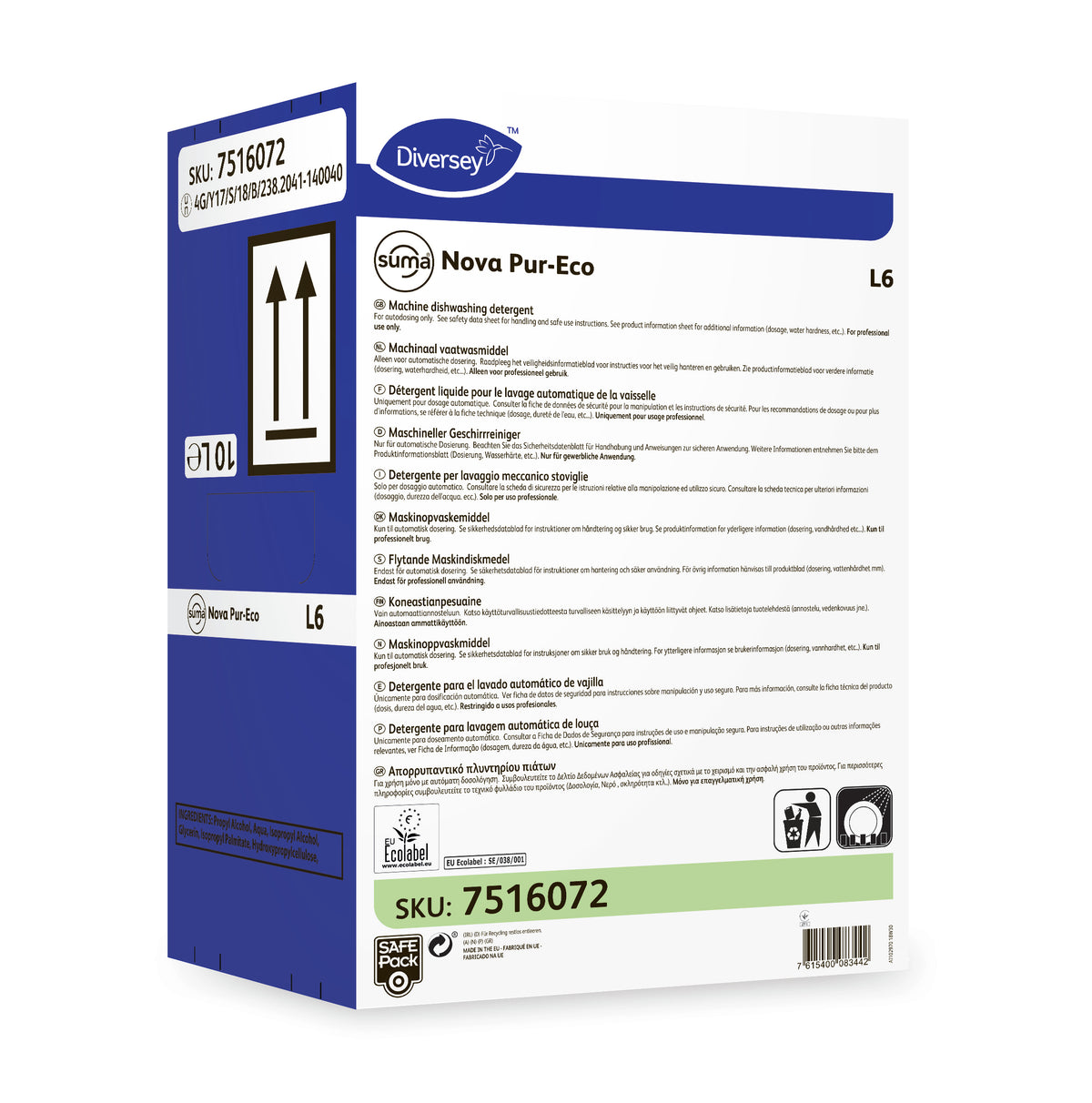 Detergente lavastoviglie per acque dure Diversey Suma Nova Pur-Eco L6 10 litri