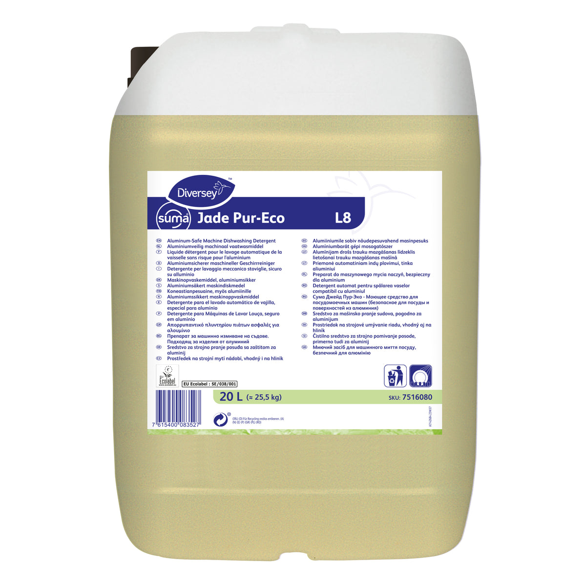Detergente lavastoviglie per acque medio-dure Diversey Suma Jade Pur-Eco L8 20 litri