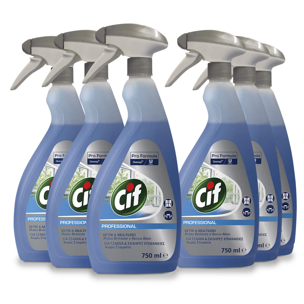 Detergente per vetri e superfici Diversey Cif Vetri e Multiuso 6X750 ml