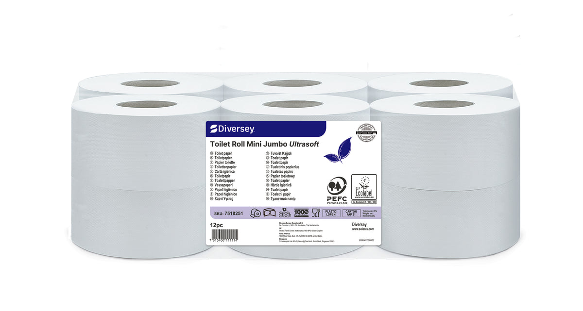 Carta igienica Mini Jumbo Diversey Toilet Roll Mini Jumbo Ultrasoft 145 m 12 pezzi