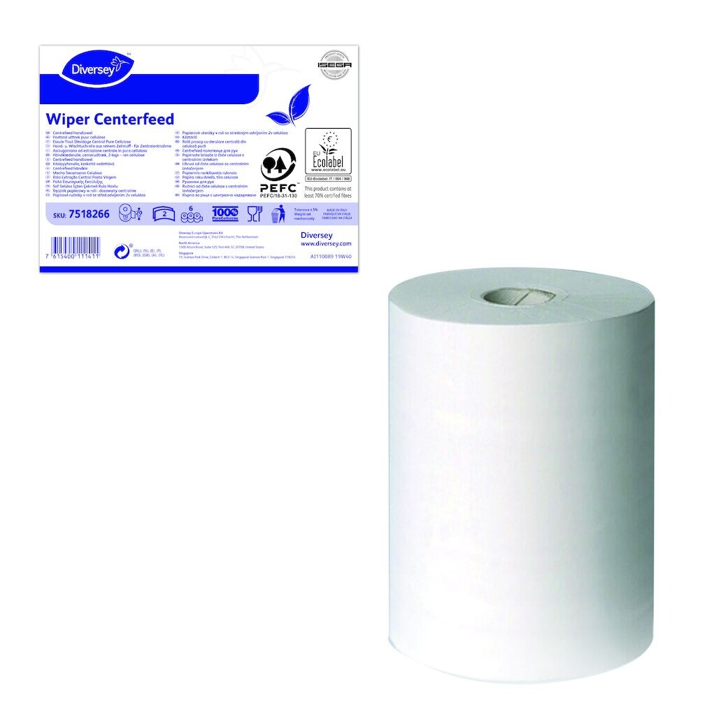 Bobina a svolgimento verticale Diversey Wiper Centerfeed 150 mt 150,48 m Bianco 1 pezzo DISPONIBILE IN 7 GIORNI LAVORATIVI