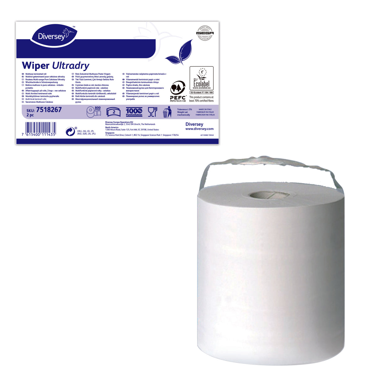 Bobina multiuso Diversey Wiper Ultradry 176 m Bianco 1 pezzo