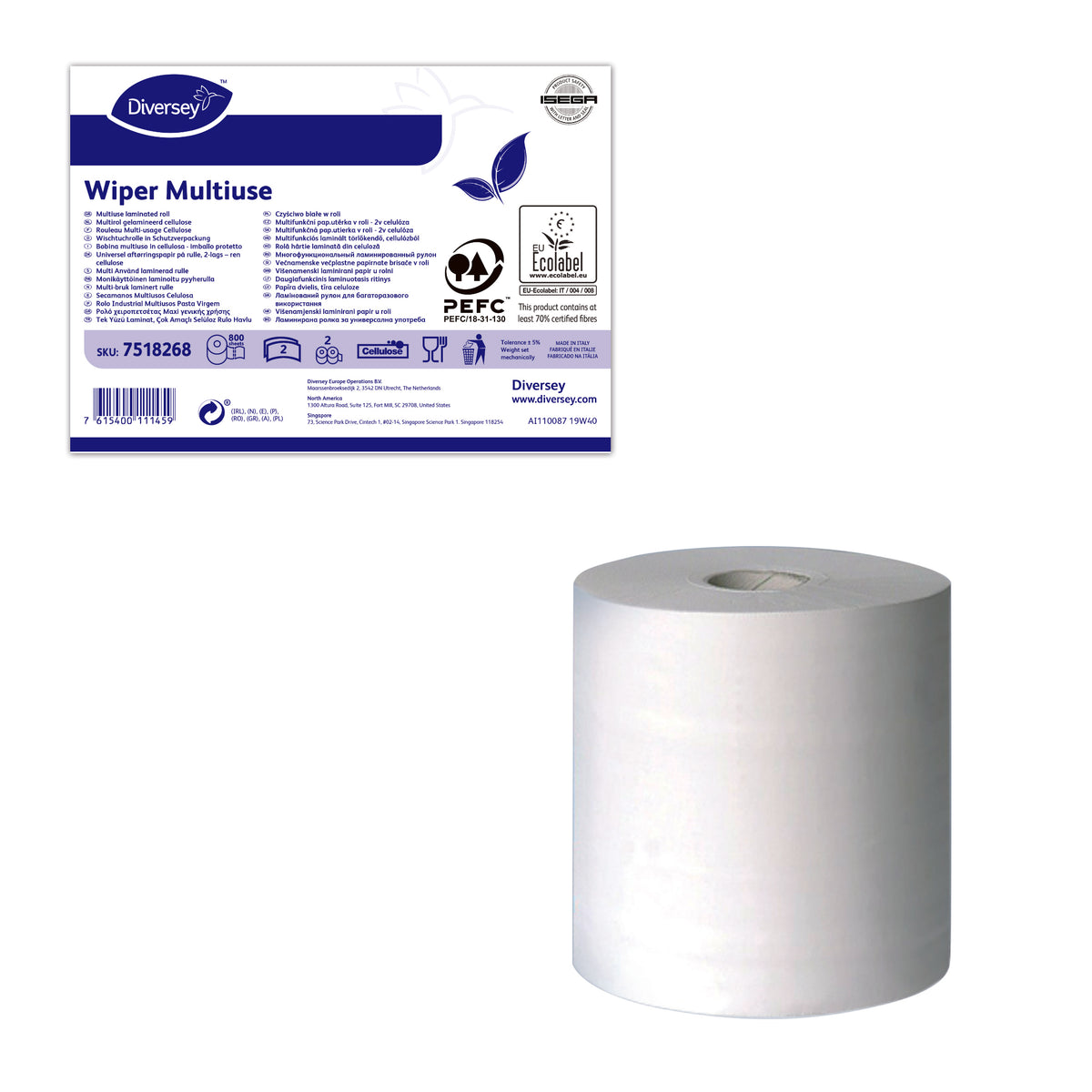 Bobina multiuso Diversey Wiper Multiuse 176 m Bianco 2 pezzi