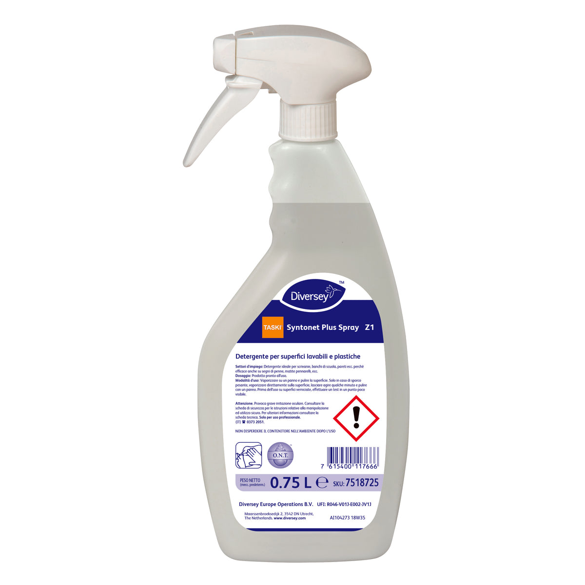Detergente per superfici lavabili e plastiche Diversey TASKI Syntonet Plus Spray Z1 6x750 ml