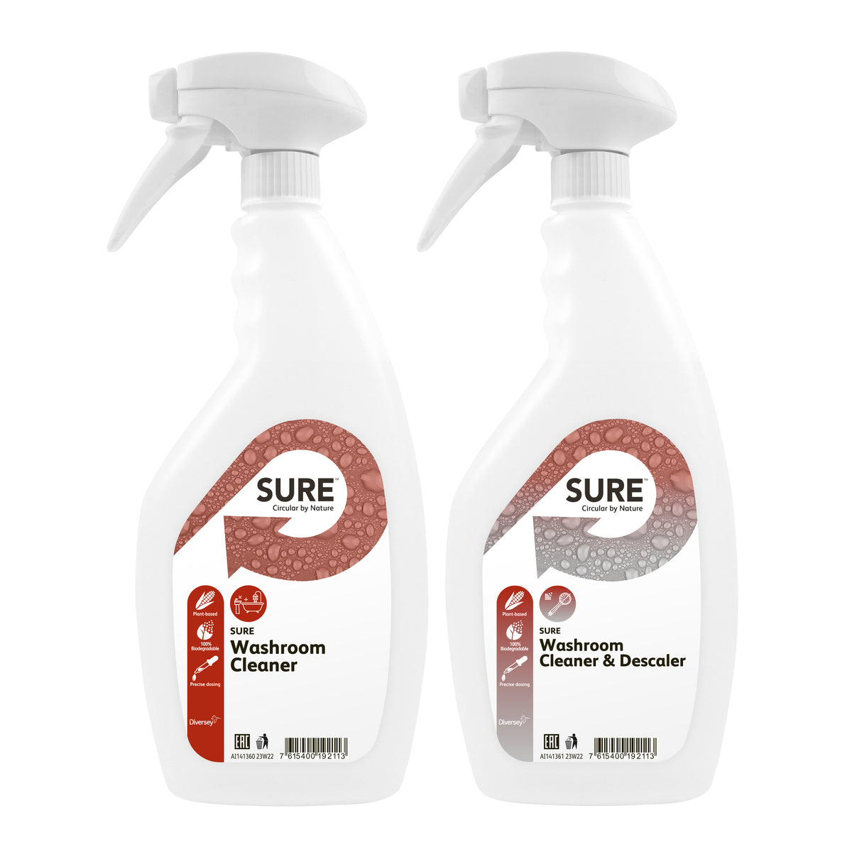 Kit flaconi vuoti 750 ml con etichette Diversey Flaconi con spruzzatore per SURE Washroom Cleaner & Descaler 1 pezzo