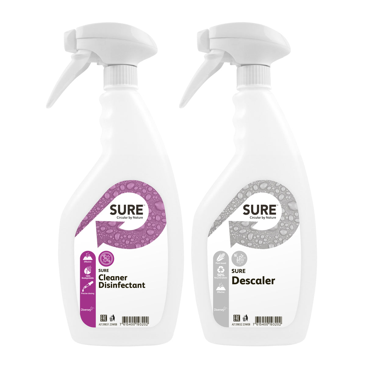 Flaconi vuoti da 750ml con spuzzatore Diversey Flaconi con spruzzatore per SURE Disinfectant & Descaler 6 pezzi