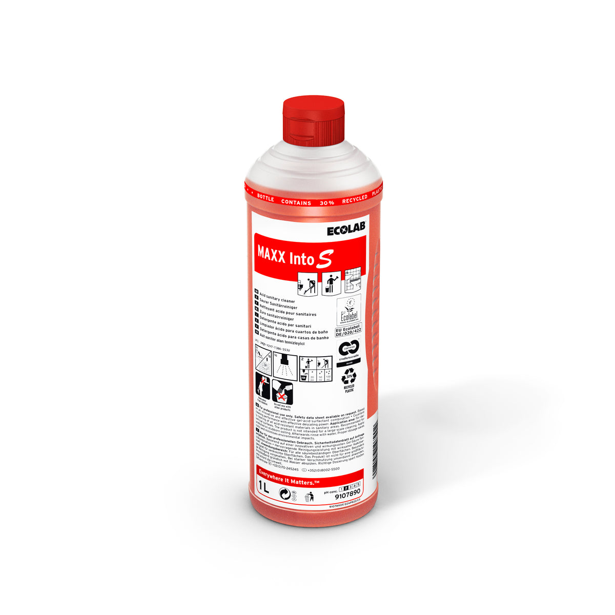 Detergente acido concentrato Ecolabel per sanitari Ecolab MAXX Into S 1 litro