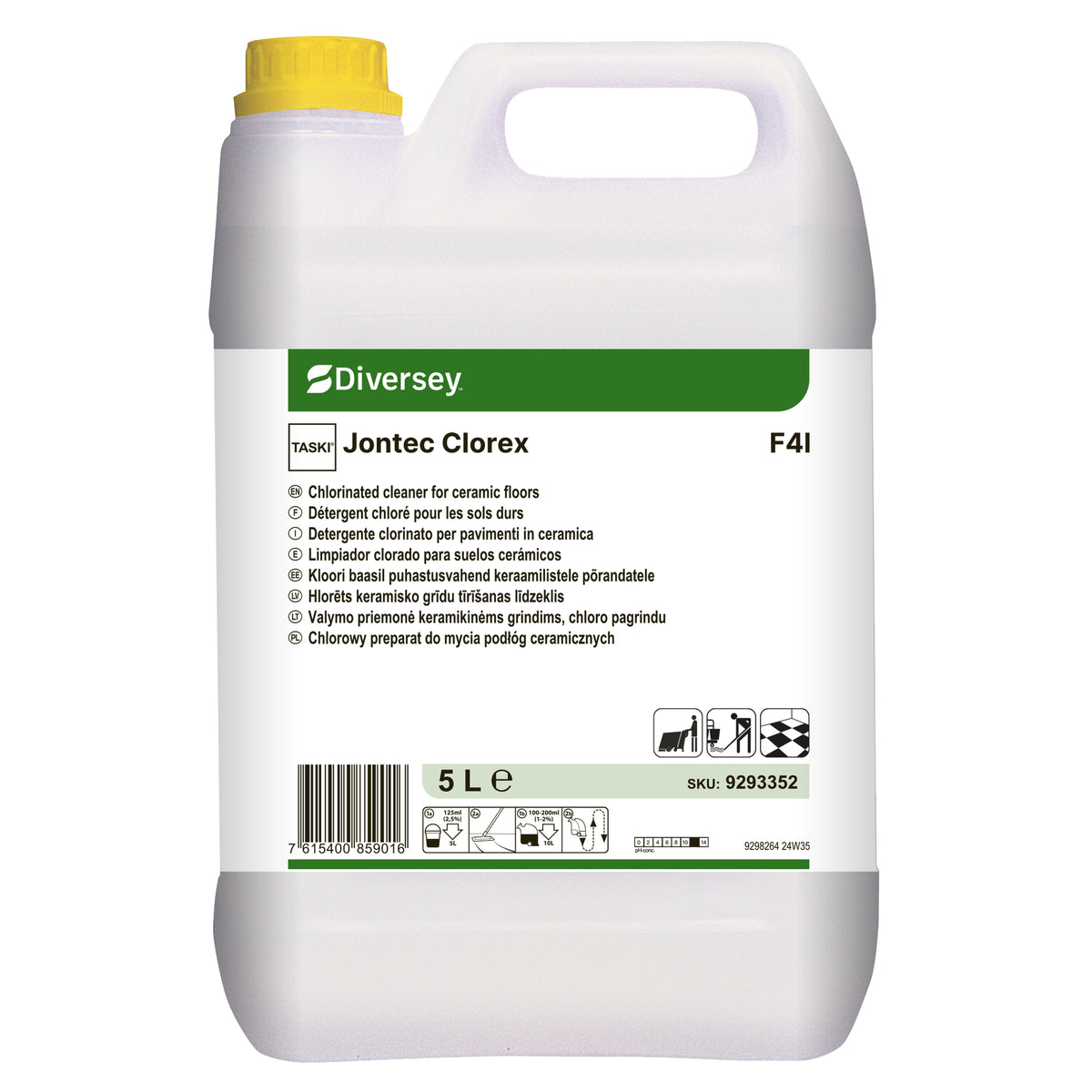Detergente clorinato per pavimenti in ceramica Diversey TASKI Jontec Clorex F4l 2x5 litri