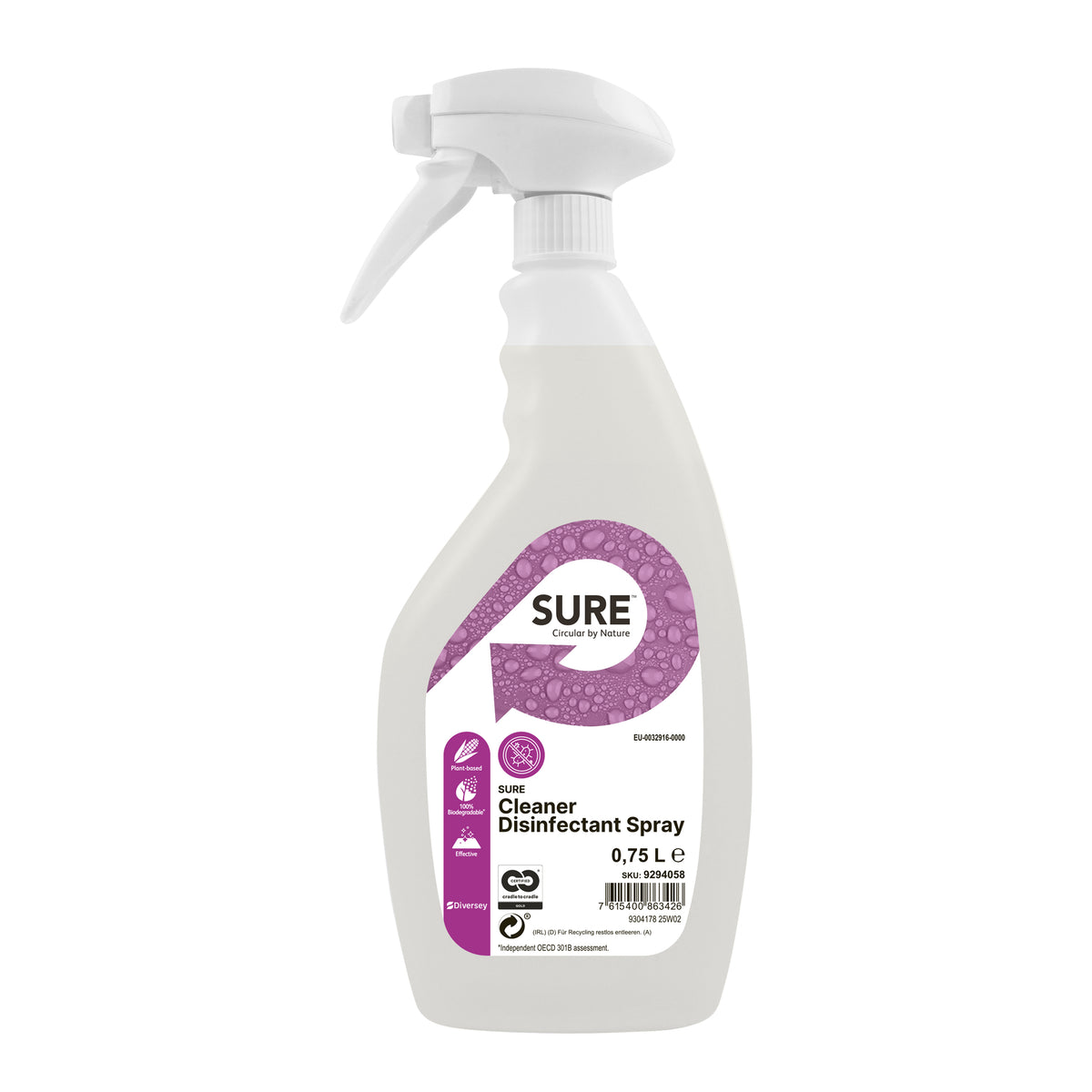 Disinfettante pronto all’uso ad azione detergente Diversey SURE Cleaner Disinfectant Spray 6x750 ml