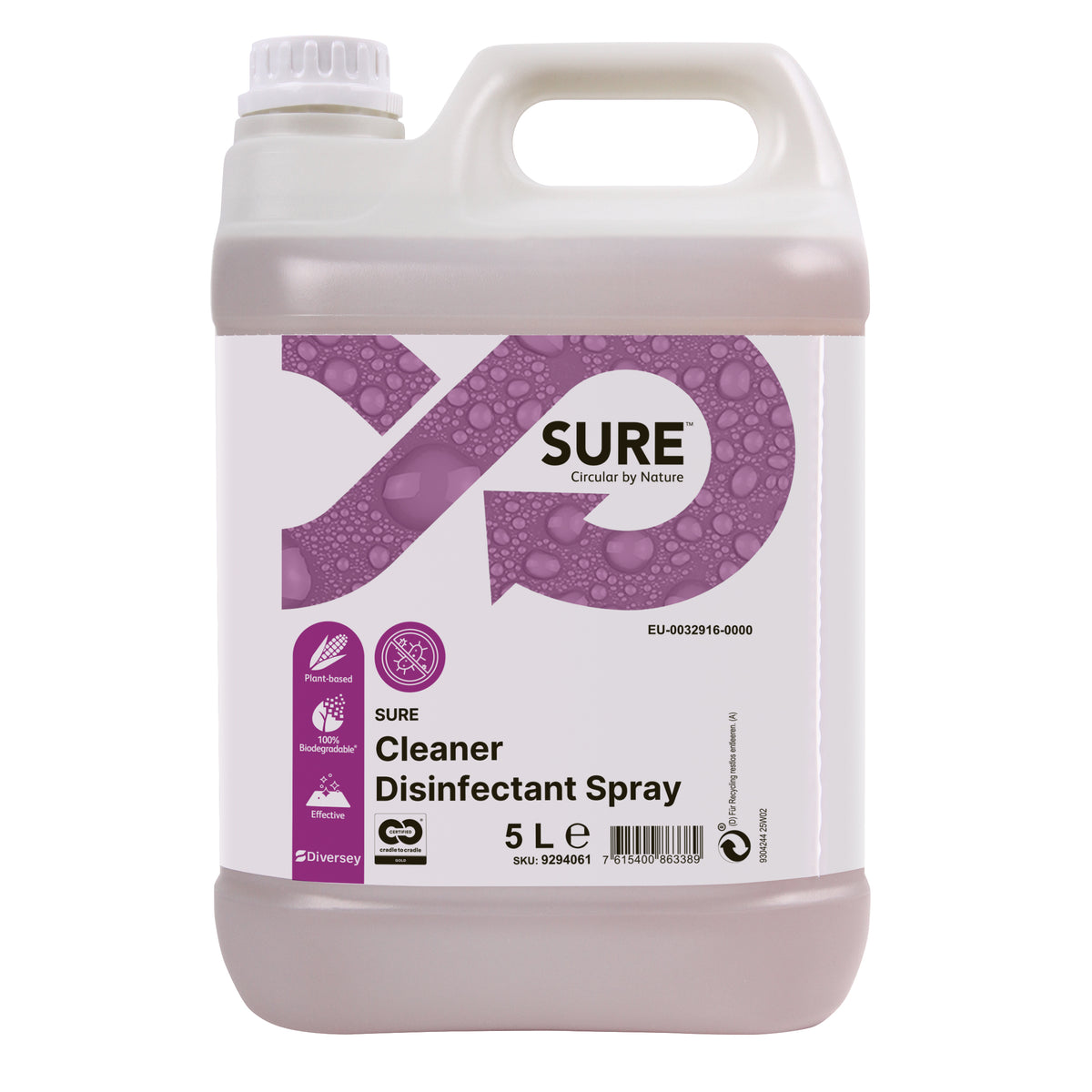 Disinfettante pronto all’uso ad azione detergente Diversey SURE Cleaner Disinfectant Spray 2x5 litri