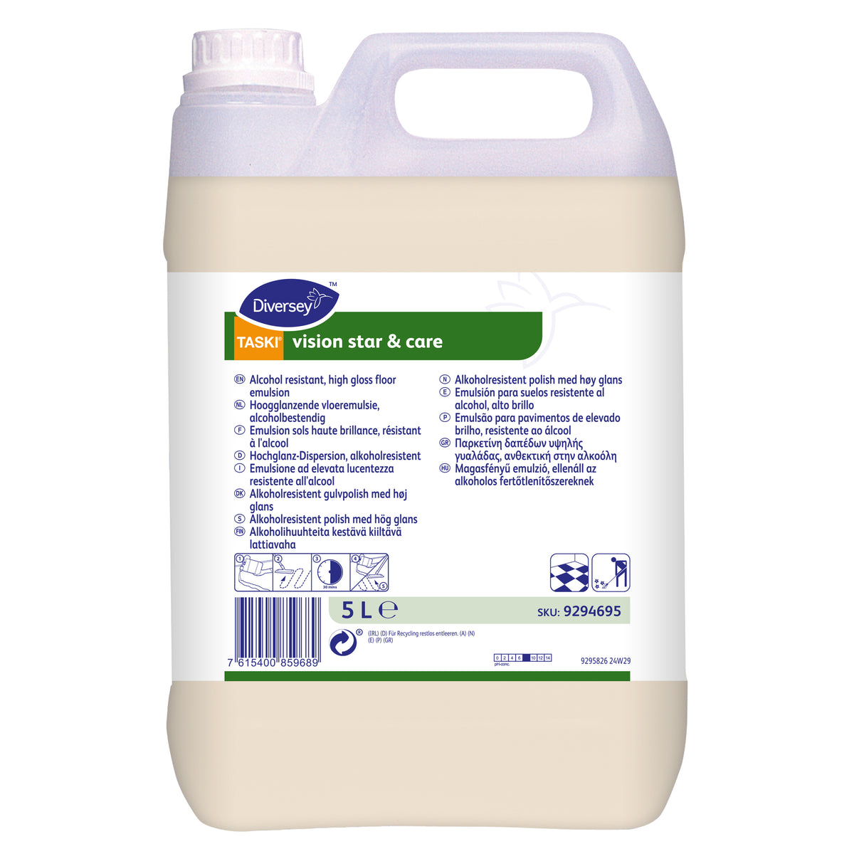 Emulsione ad elevata brillantezza resistente all’alcool Diversey TASKI vision star & care 5 litri