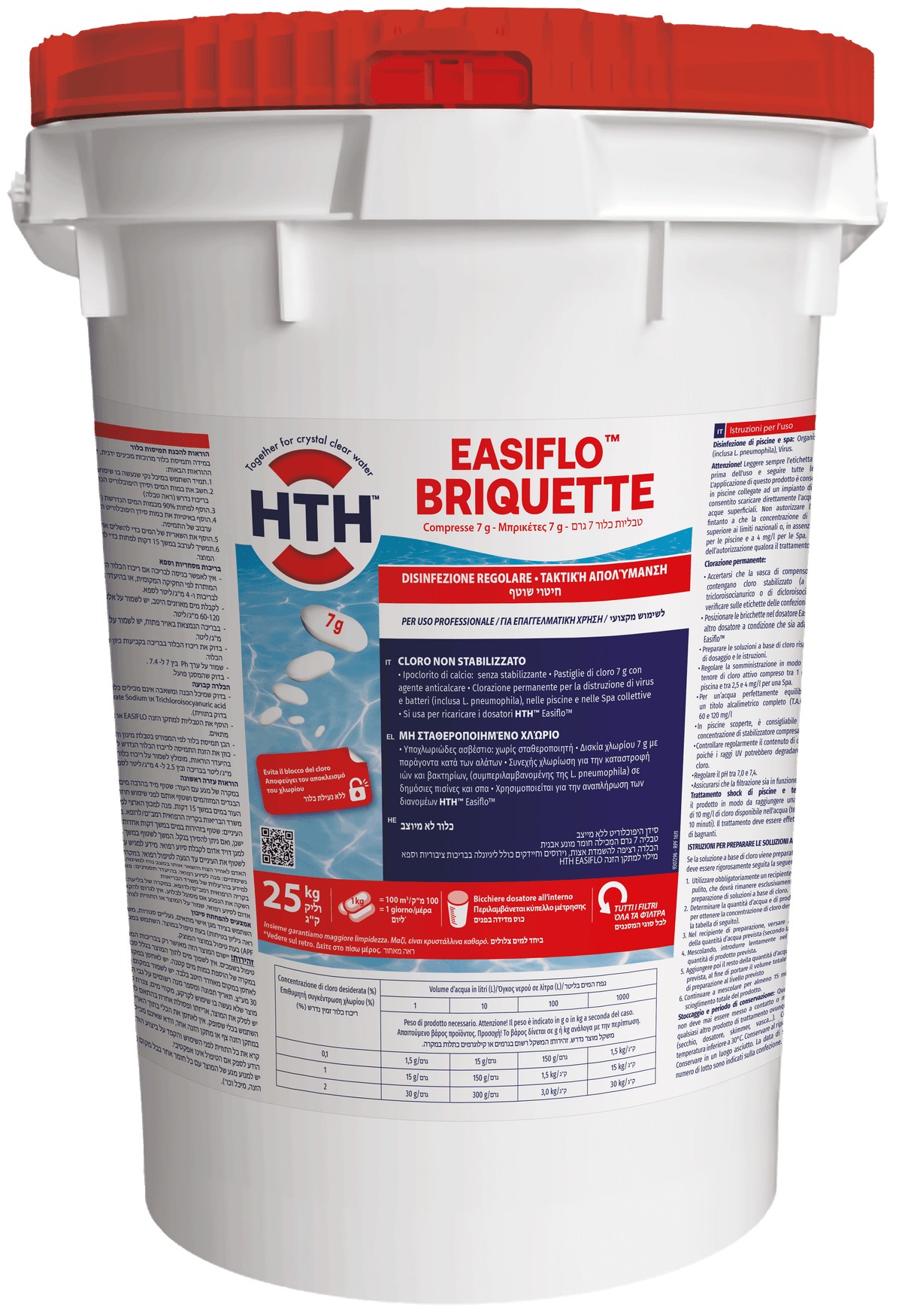 Cloro non stabilizzato in pastiglie 7 g Diversey HTH EASIFLO BRIQUETTES 25 kg