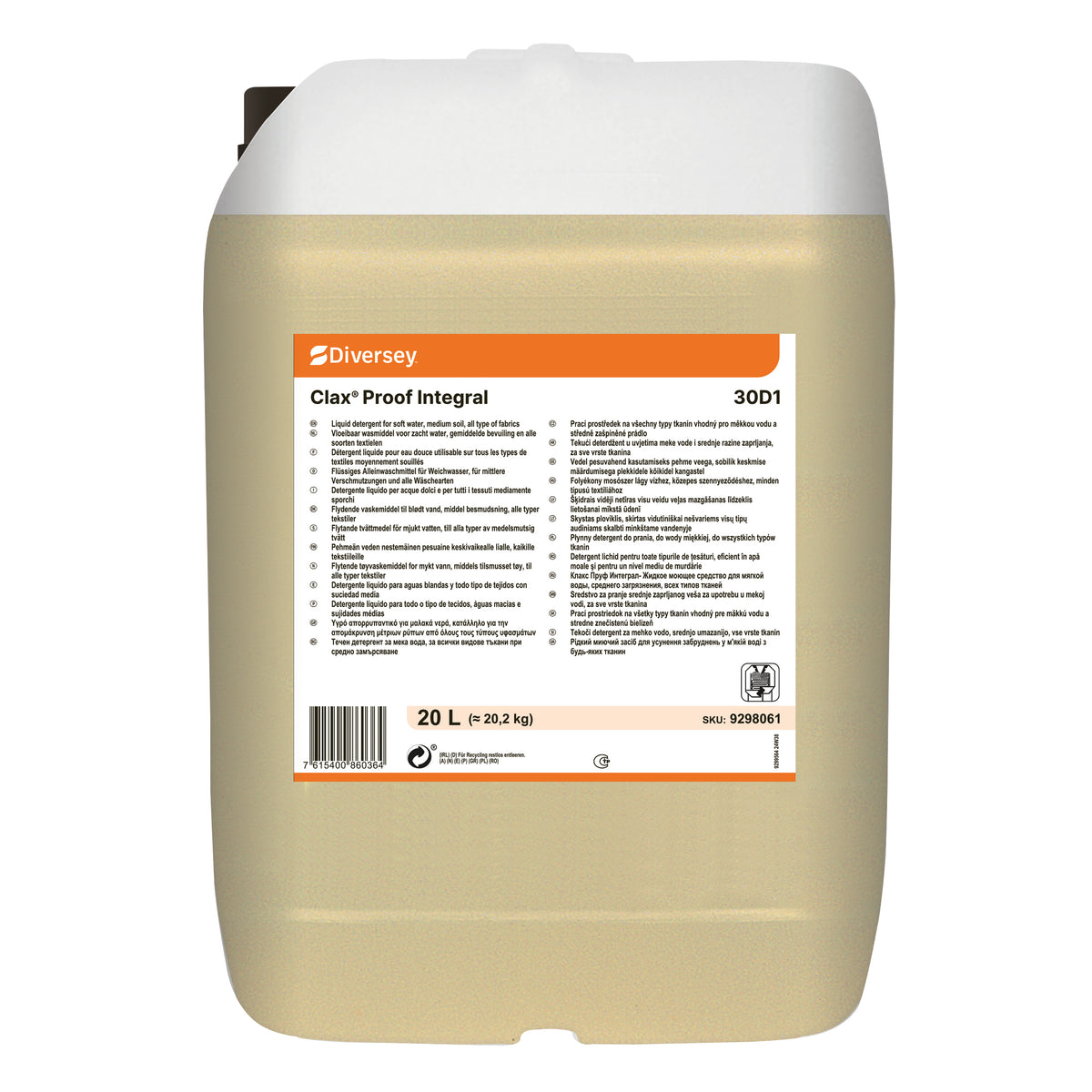 Detergente liquido per acque dolci Diversey Clax Proof Integral 30D1 20 litri