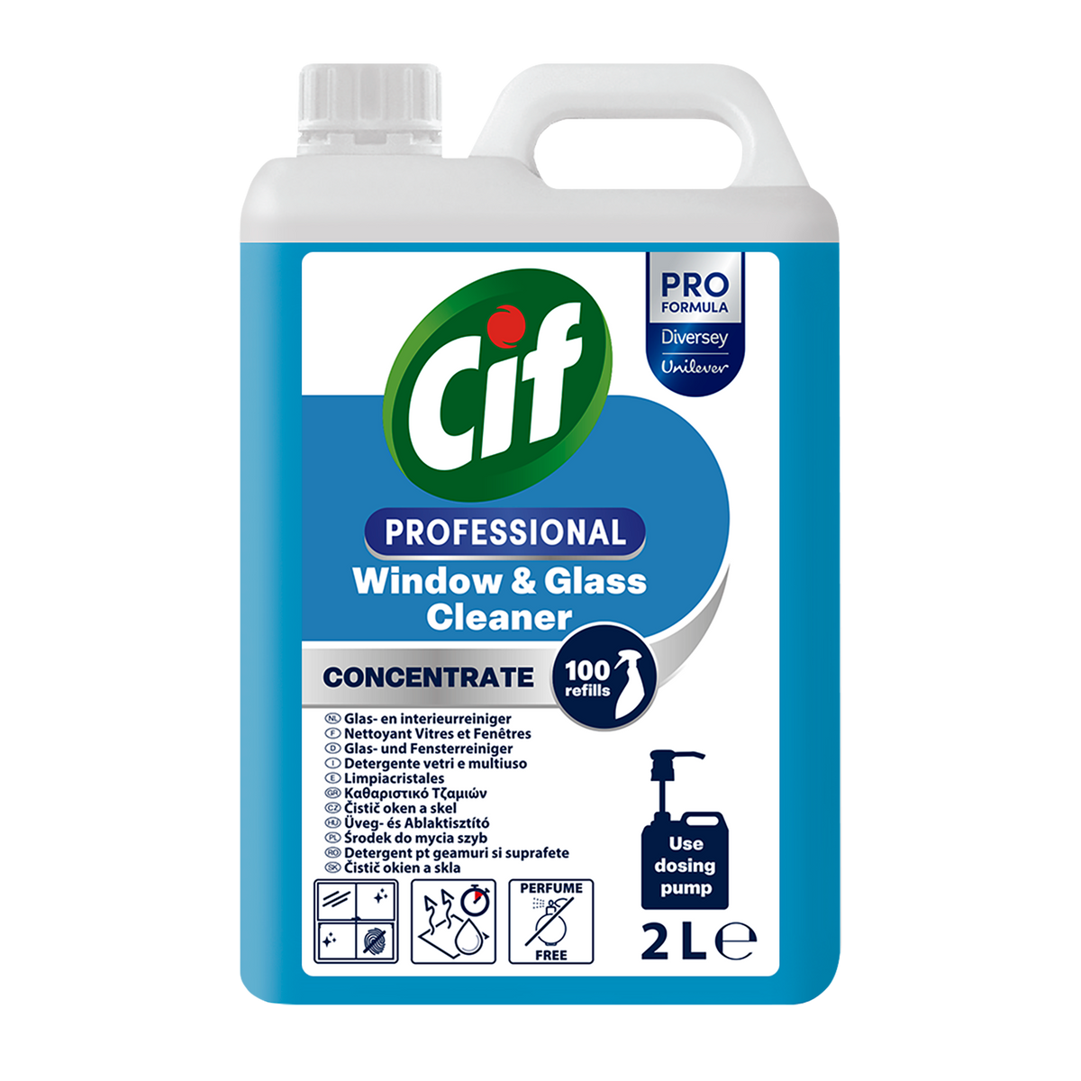 Detergente concentrato per vetri e specchi Diversey Cif Professional 2 litri