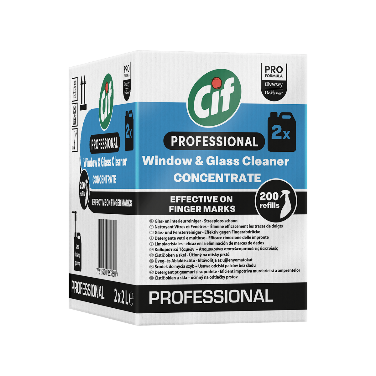 Detergente concentrato per vetri e specchi Diversey Cif Professional 2x2 litri