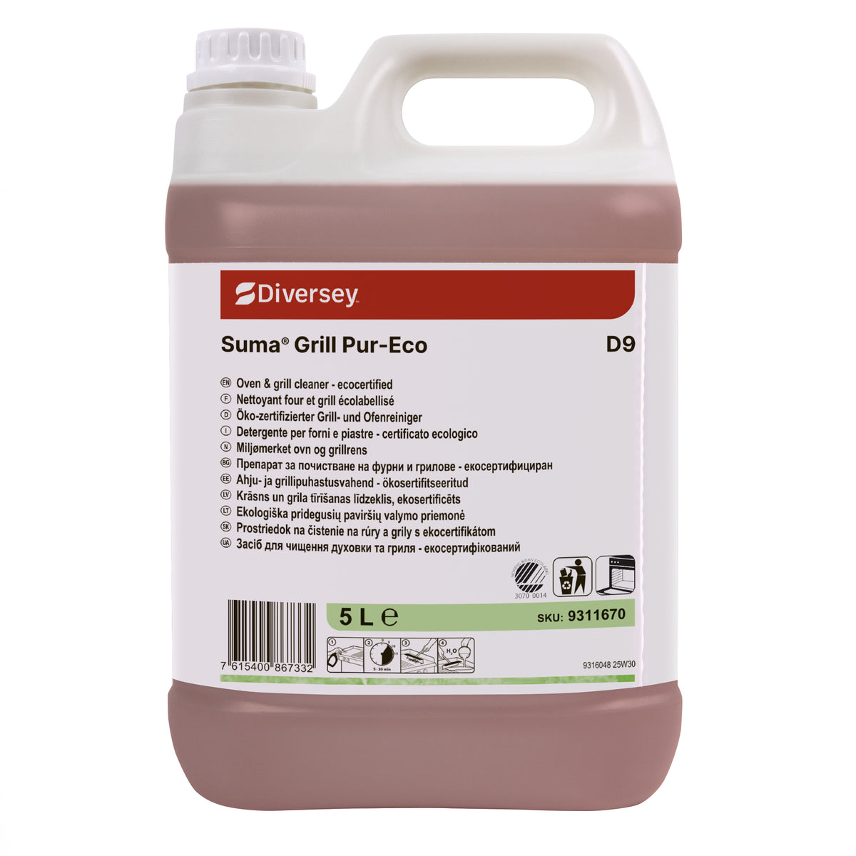 Detergente ecologico per forni e grill Diversey Suma Grill Pur-Eco D9 2x5 litri