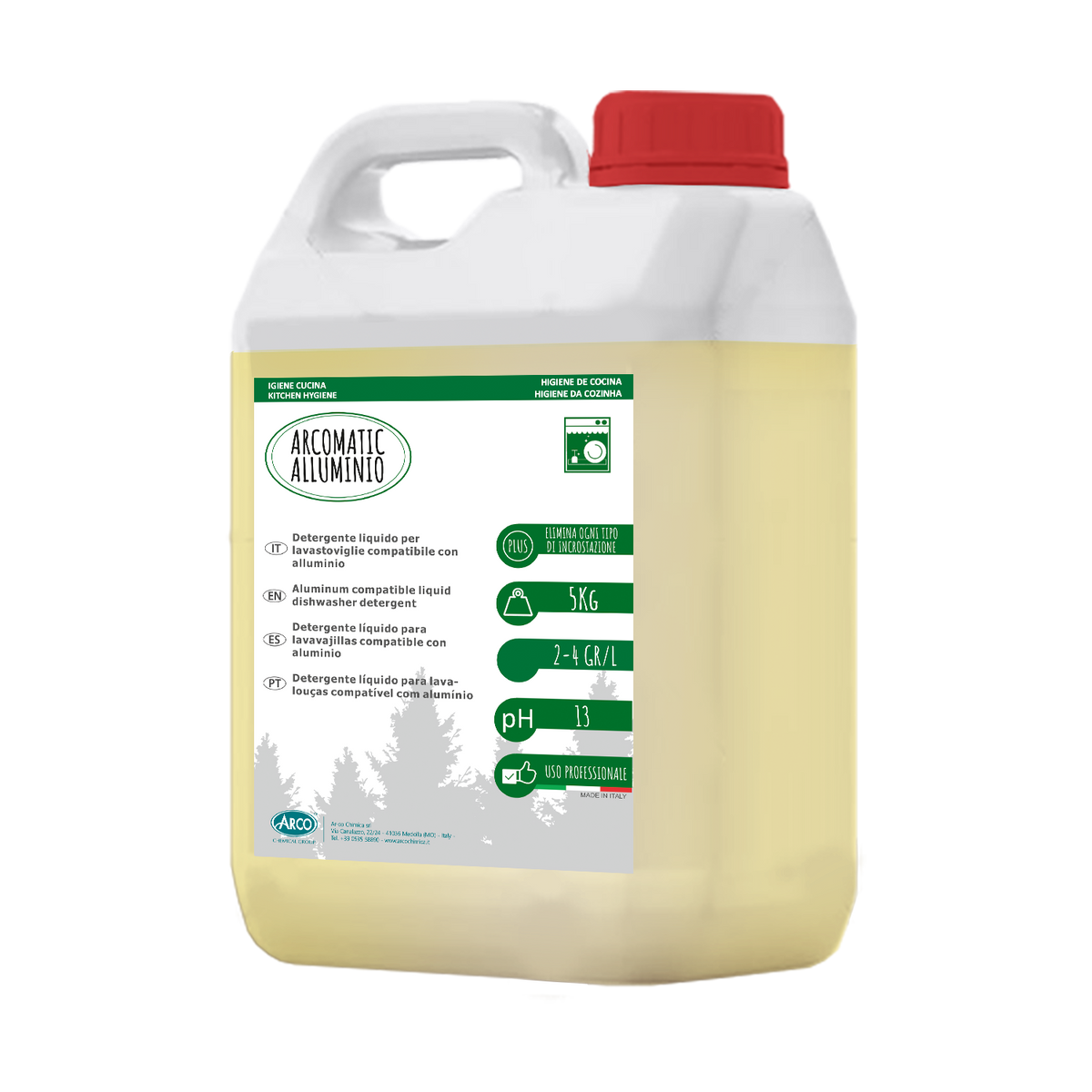 Detergente liquido per lavastoviglie per alluminio Arco Chimica Arco Matic Alluminio 4x5 kg