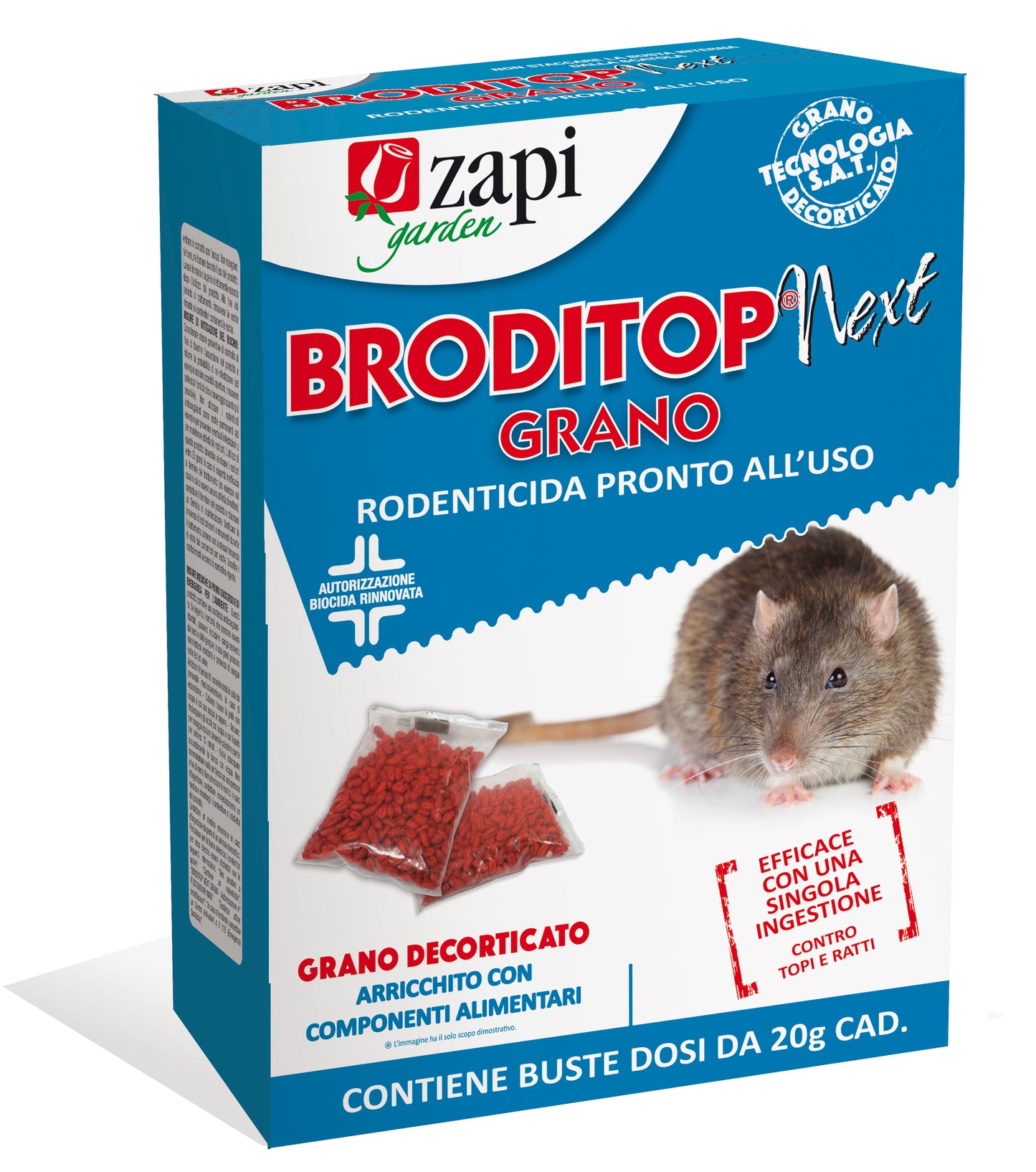 Esca rodenticida derattizzante per topi e ratti Zapi Broditop Next Grano 150 gr