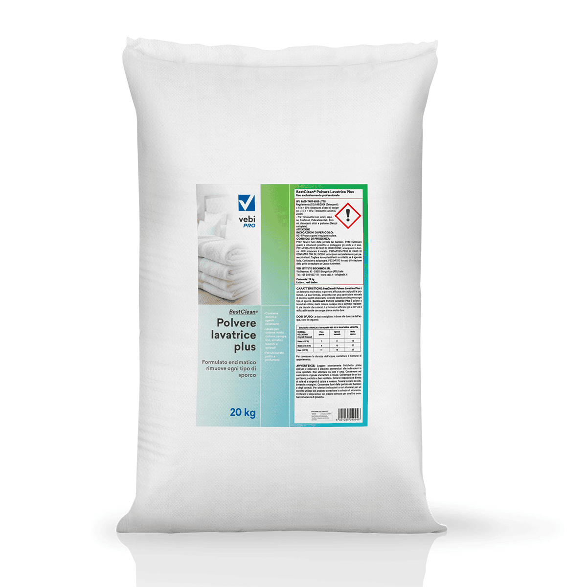 Detersivo enzimatico in polvere per lavatrice Vebi BestClean Polvere Lavatrice Plus busta 20 kg