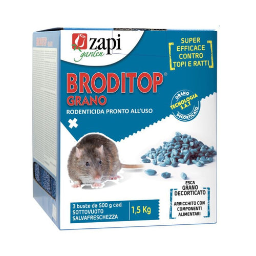 Esca rodenticida in grano per topi e ratti Zapi Broditop Grano 1,5 kg (3 buste)