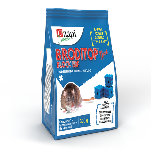 Esca rodenticida derattizzante per topi e ratti Zapi Broditop Next Block 300 gr