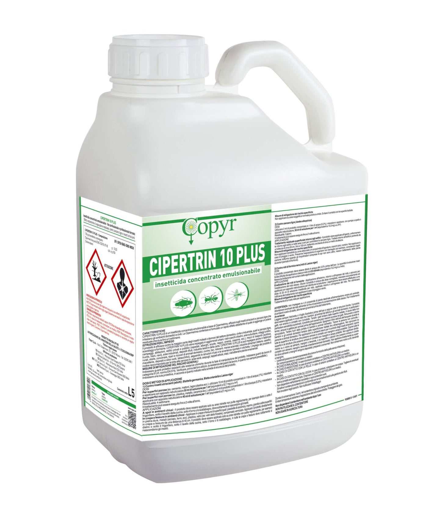 Insetticida per zanzare, mosche e insetti vari Copyr CIPERTRIN 10 plus - 5 litri