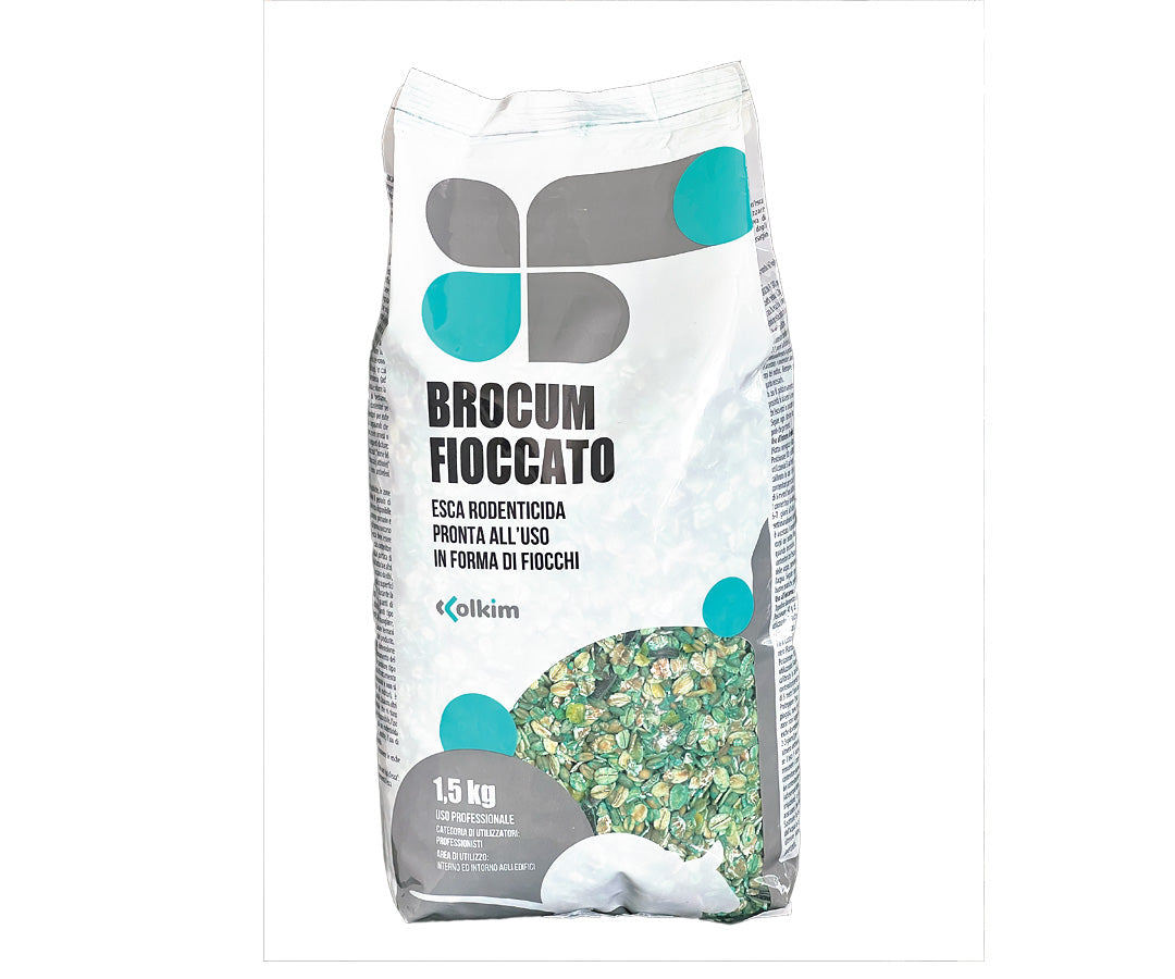 Esca rodenticida derattizzante per topi e ratti Colkim Brocum Fioccato 1,5 kg