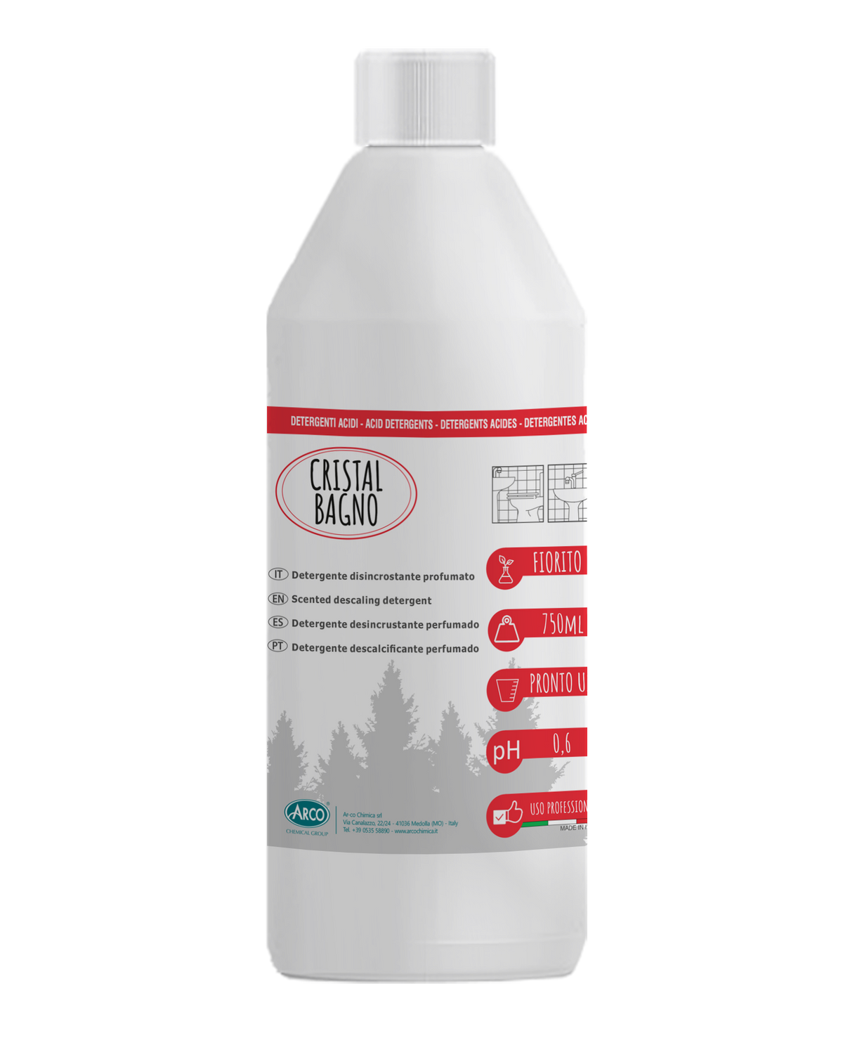 Detergente disincrostante profumato per bagno Arco Chimica Cristal Bagno 12x750 ml