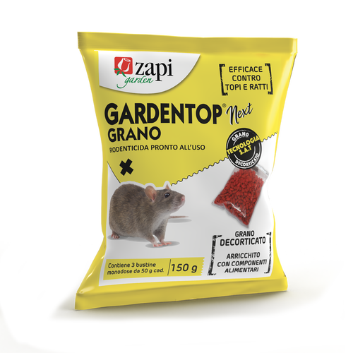 Esca rodenticida in grano per topi e ratti Zapi Gardentop Next Grano 150 g (3 buste da 50 g)