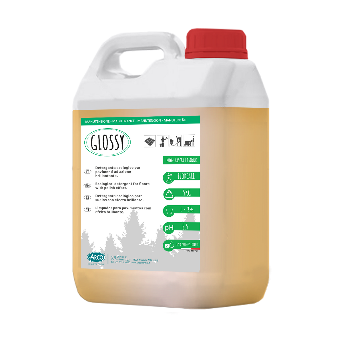 Detergente ecologico concentrato profumato per pavimenti Arco Chimica Glossy 1 litro