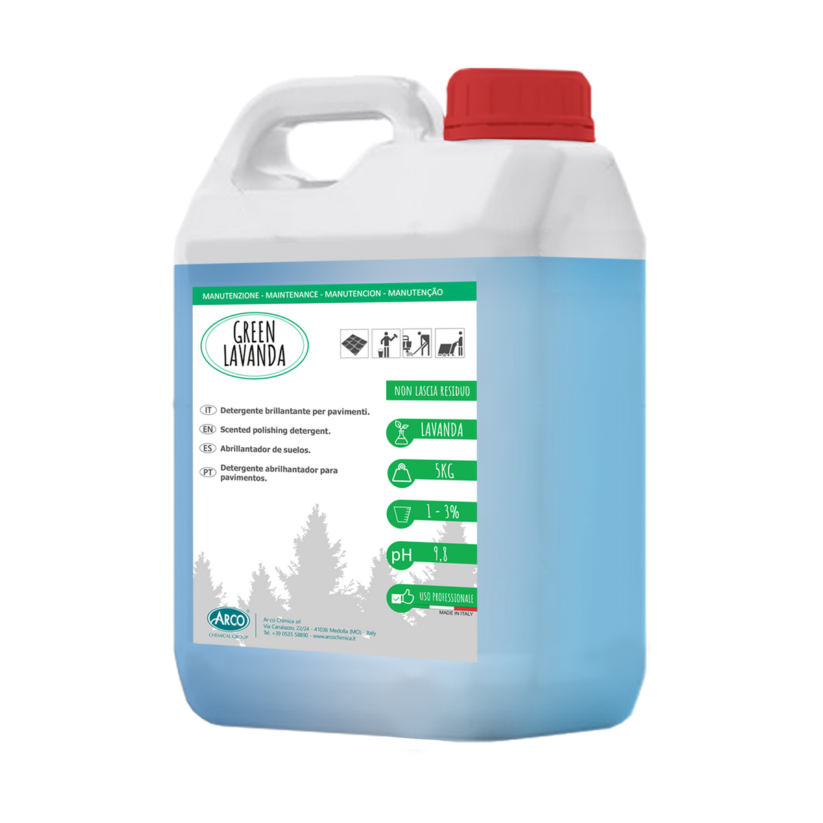 Detergente brillantante profumato per pavimenti Arco Chimica Green Lavanda 5 kg