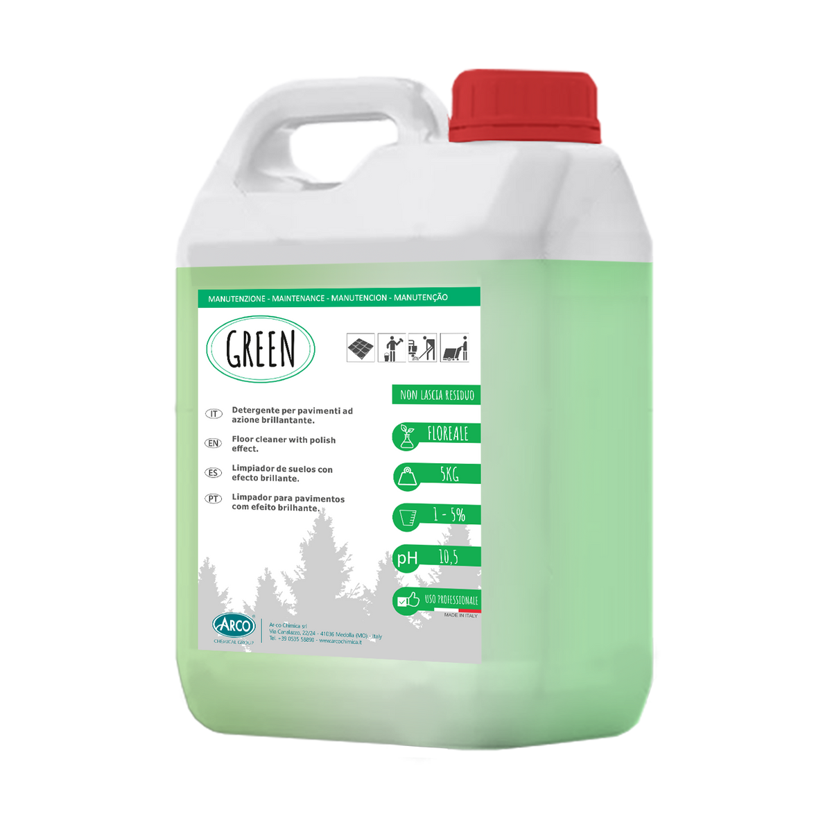 Detergente brillantante profumato per pavimenti Arco Chimica Green 12x1 litro