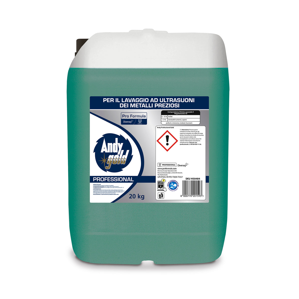 Detergente per lavaggio ad ultrasuoni metalli preziosi Diversey Andy Gold 20 kg