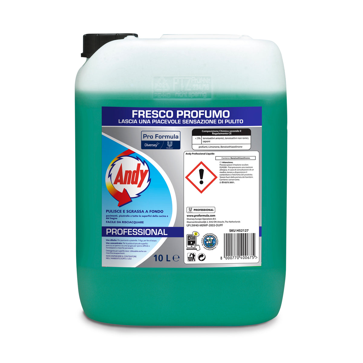 Detergente ammoniacale per superfici dure Diversey Andy Liquido 10 kg