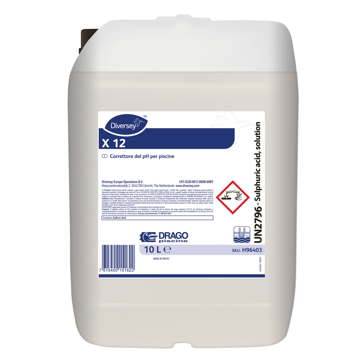 Correttore acido pH per piscina Diversey X 12 10 litri