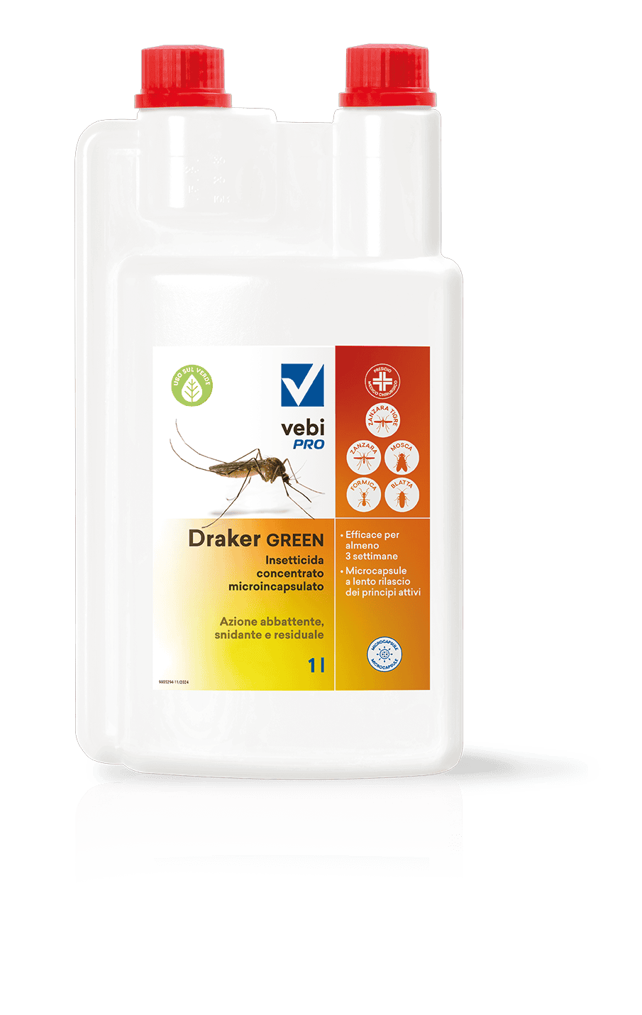 Insetticida concentrato microincapsulato per insetti volanti e striscianti Vebi Draker Green 1 litro