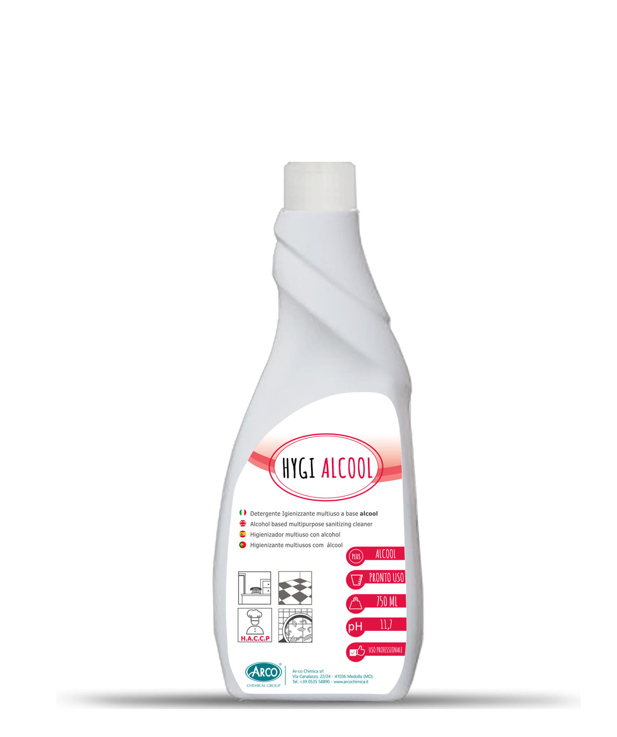 Detergente igienizzante multiuso a base alcol Arco Chimica Hygy Alcool 750 ml