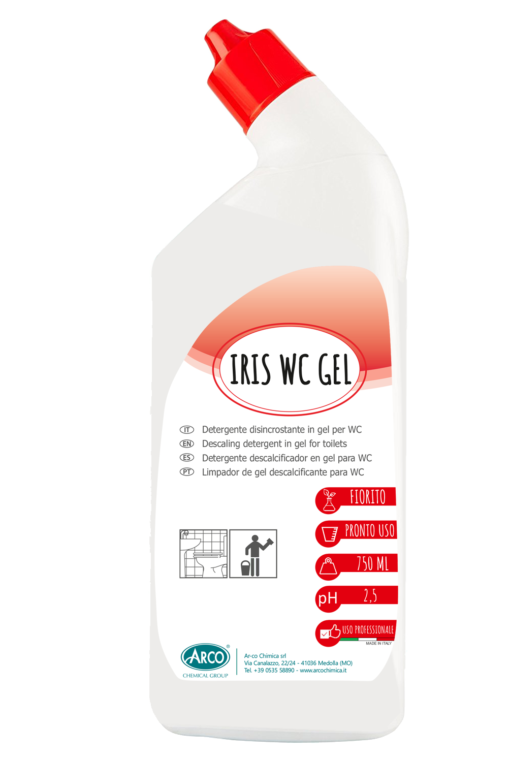 Manutentore igienizzante profumato in gel per WC Arco Chimica Iris WC Gel 12x750 ml
