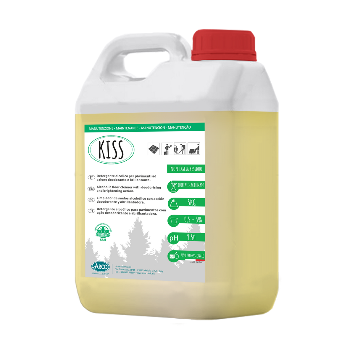 Detergente alcolico brillantante profumato per pavimenti Arco Chimica Kiss 5 kg