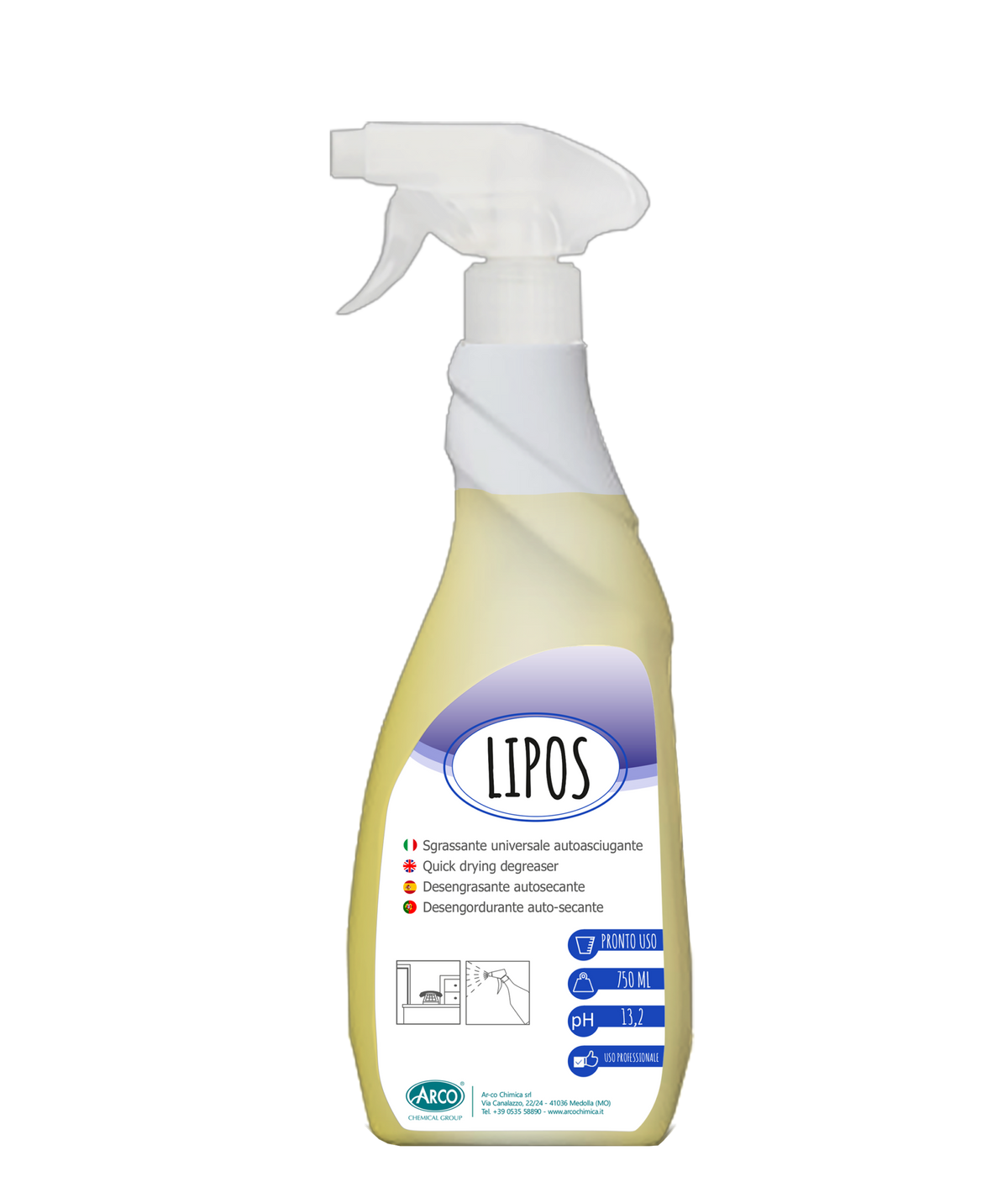 Sgrassante rapido autoasciugante Arco Chimica Lipos 2 Vap. Vela 12x750 ml