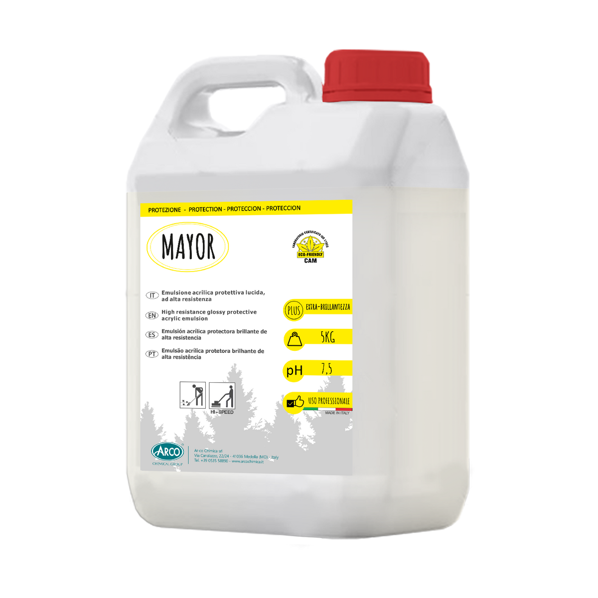 Emulsione acrilica-poliuretanica autolucidante per pavimenti Arco Chimica Mayor 5 kg