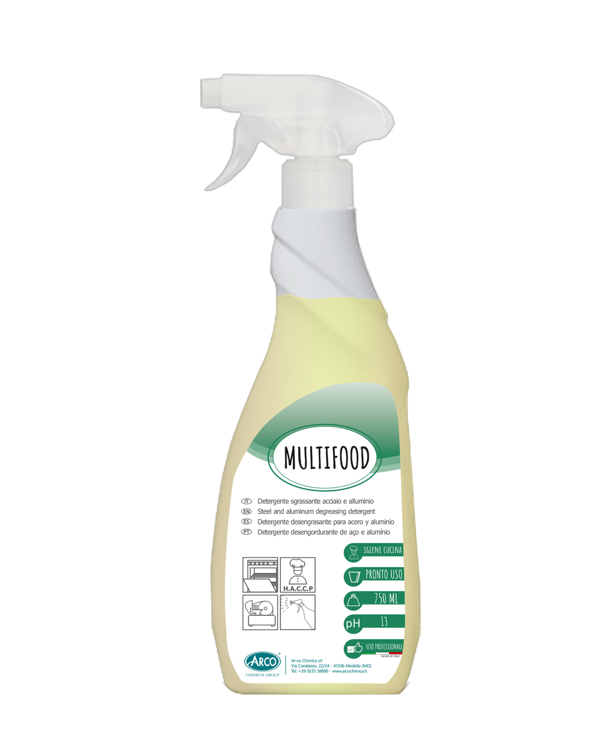 Detergente sgrassante pronto all'uso per cucina Arco Chimica Multifood 750 ml