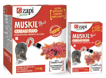 Esca rodenticida in cereali per topi e ratti Zapi Muskil Next Cereali Fluo 150 g