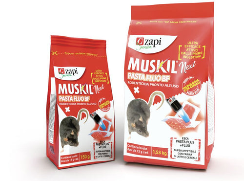 Esca rodenticida in pasta per topi e ratti Zapi Muskil Next Pasta Fluo BF 150 g