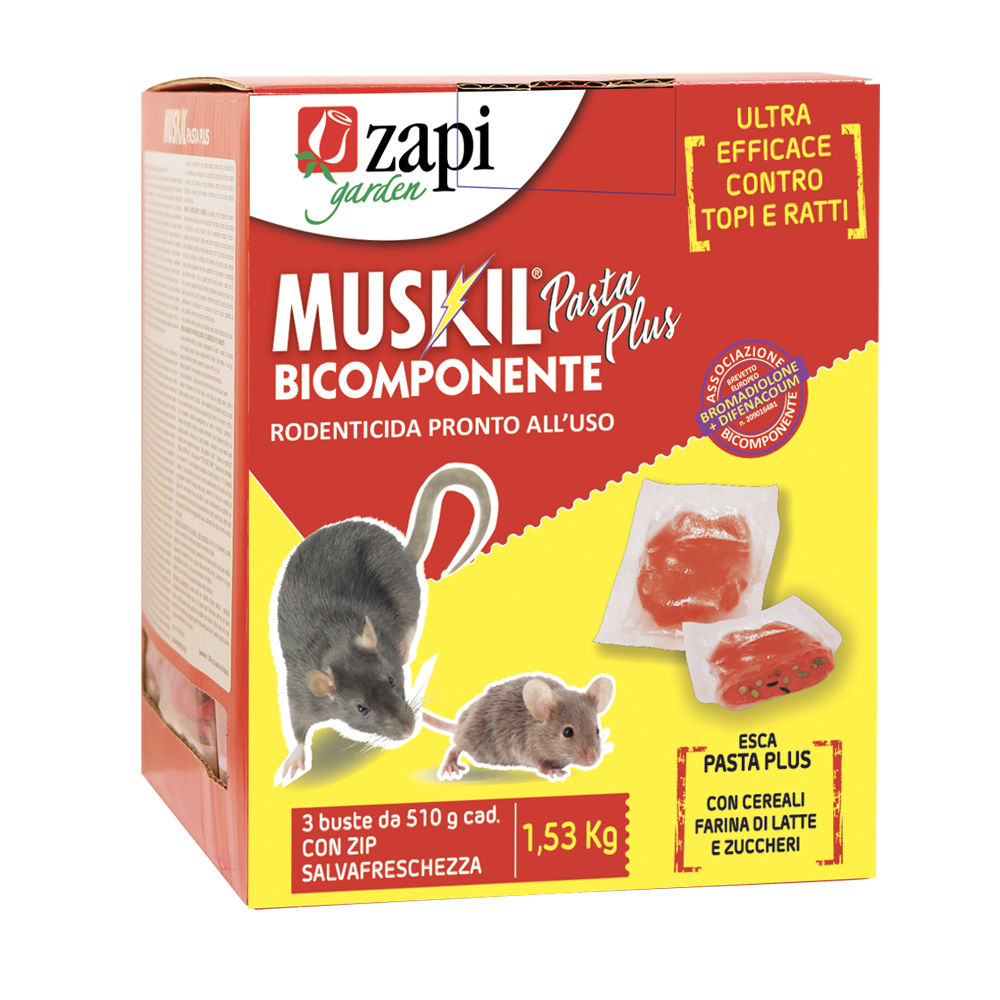 Esca rodenticida derattizzante per topi e ratti Zapi MUSKIL PASTA PLUS 1,53 kg