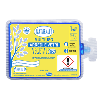 Detergente multiuso vegetale concentrato per arredi e vetri in monodose Arco Chimica Naturally Arredi e Vetri confezione 60 monodosi da 100 ml