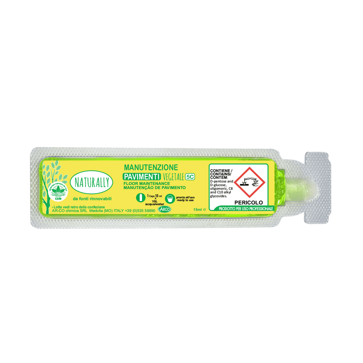 Detergente vegetale concentrato per pavimenti in monodose Arco Chimica Naturally Pavimenti confezione 160 monodosi da 15 ml