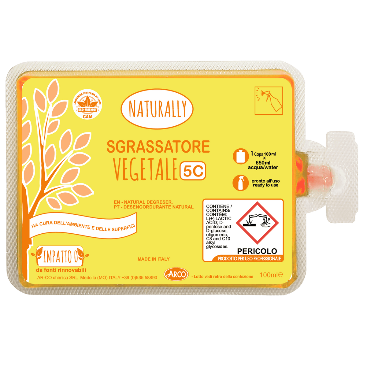 Sgrassatore vegetale concentrato in monodose Arco Chimica Naturally Sgrassatore confezione 60 monodosi da 100 ml