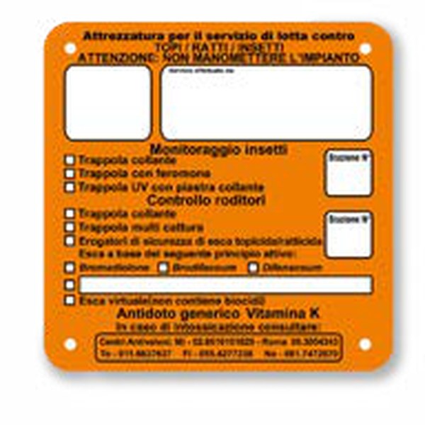 Cartello di segnalazione esca topicida Orma in forex 15x15 cm